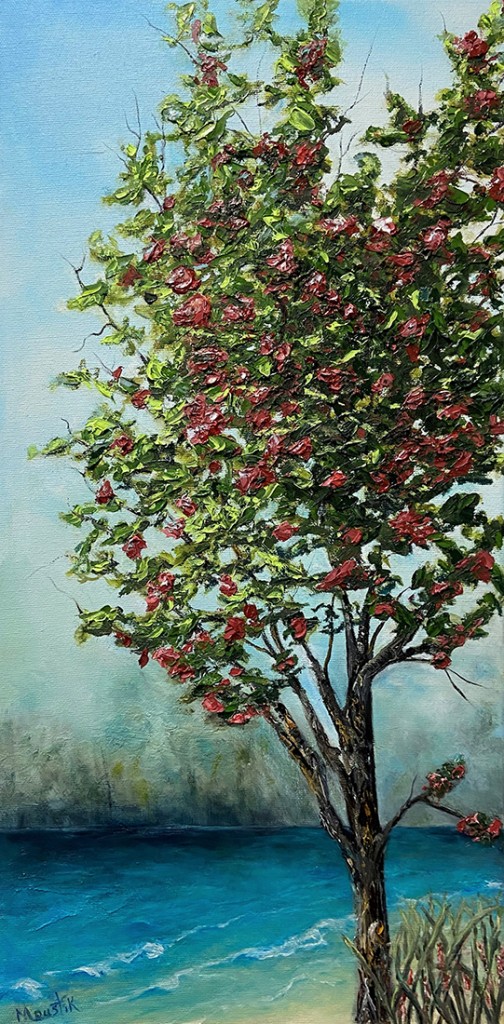 Moustik. L'arbre fleuri.  Huile sur toile -10'' x 20''