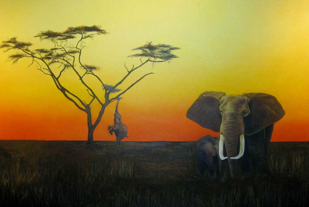 Shirley Castrillon. Éléphants dans la prairie. Huile sur toile- 40"x60" - 2009