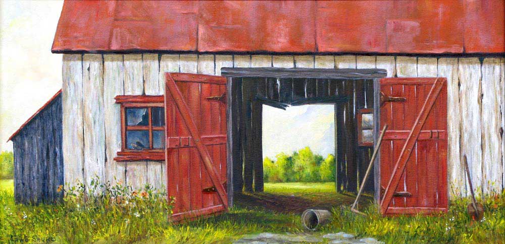 Gino Sauro -  Au travers la grange - Huile sur toile - 24" x 12"